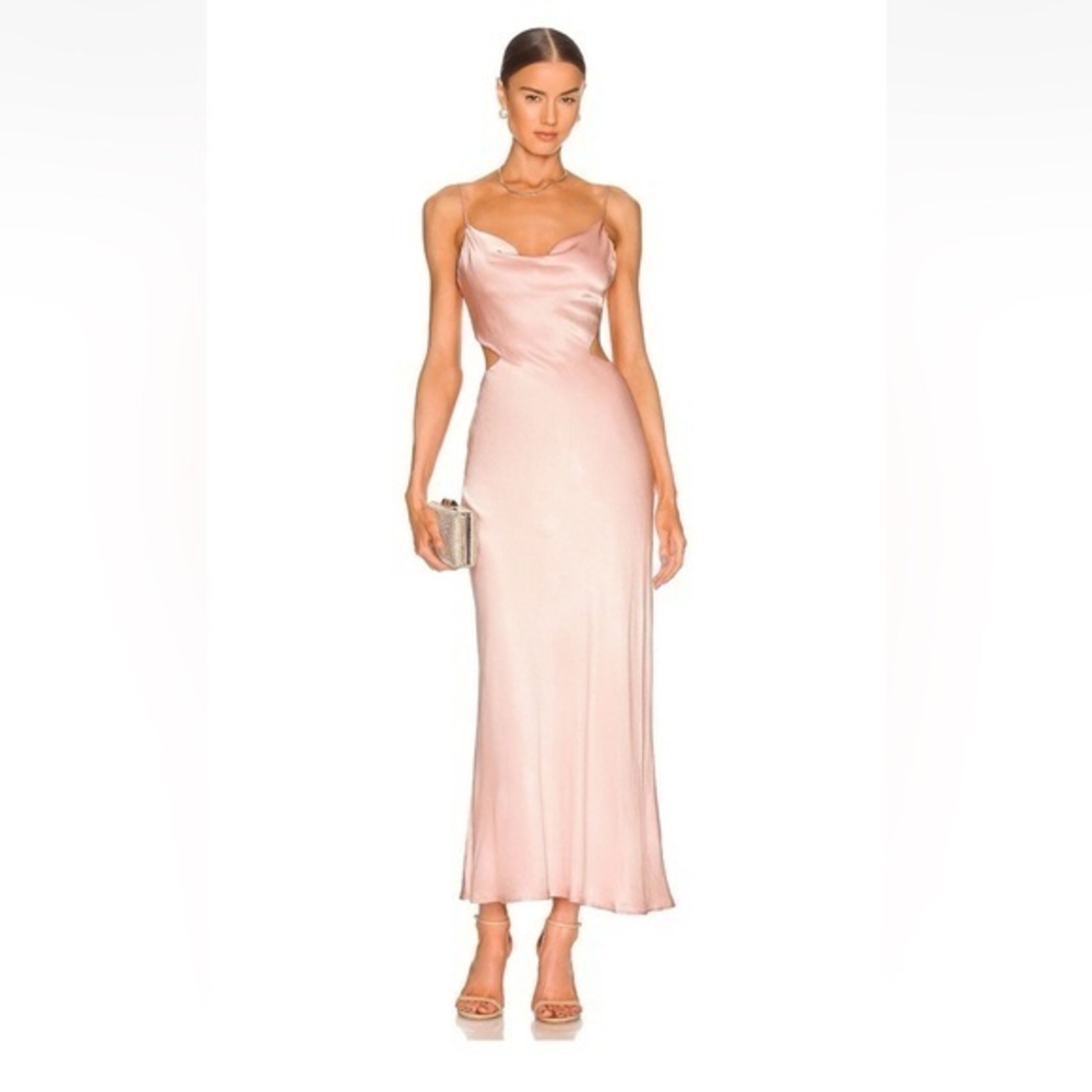 Bardot Cut Out Satin Slip Maxi Dress Blush Pink Cocktail Night Out Medium 6